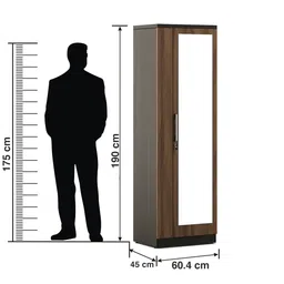 Spacewood Ken Wardrobe | 3 Year Warranty | Almirah, Cupboard, Almari, 1 Door Wardrobe with Mirror, 1 Hanging Space|Engineered Wood| Walnut Bronze image 2