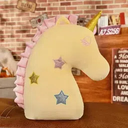 Peach Cuddle Unicorn Velvet Cushion Pillow for Kids (Yellow, 16x16 Inch) image 2
