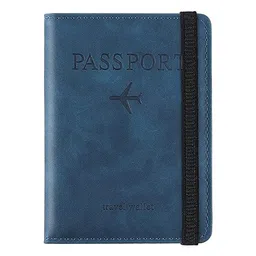 stealodeal Passport Holder Travel Wallet Organiser, Passport Case with PU Leather Travel Document Holder for Men & Women (Dark Blue) image 1