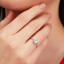 zavya 925 Sterling Silver Designer Cubic Zirconia CZ Square Solitaire Rhodium Plated Adjustable Ring | Gift for Women & Girls | With Certificate of Authenticity & 925 Hallmark image 3