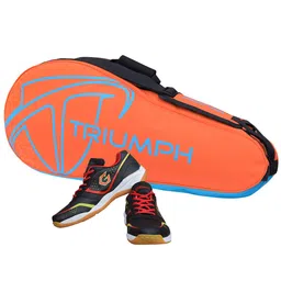 Gowin Badminton Shoe Smash Black Size-4 with Triumph Badminton Bag 303 Orange/Sky image 1