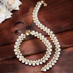 peora Gold Plated Brass & Kundan Payal Anklet for Women & Girls image 3