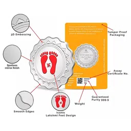 kundan 999.9 Silver Lakshmi Feet Color Coin image 3