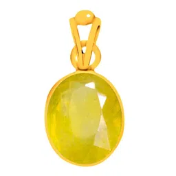 clara Certified Yellow Sapphire Pukhraj 8.3 Carat or 9.25ratti Panchdhatu Alloy Gold Plating Touching Pendant for Men & Women image 1