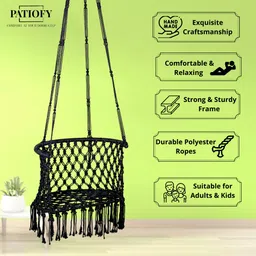 Patiofy C Shape Swing for Home Balcony/Swing Chair for Adults & Kids/Jhula for Indoor, Outdoor, Garden Zula/includes Free Hanging Accessories & Dark Brown Cushion/Weight Capacity 120 Kgs (Black) image 5