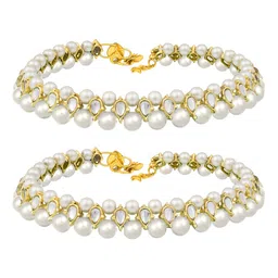 peora Gold Plated Brass & Kundan Payal Anklet for Women & Girls image 1