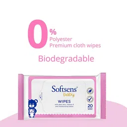 Softsens Baby Gentle Cloth Wipes for Baby Skin Enriched with Aloe Vera & Vitamin E I Dermatologically Tested & Parben Free - 20 Wipes (Pack of 5) image 4