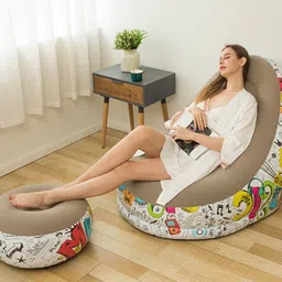 whitecloud transforming homes Whitecloud TRANSFORMING HOMES® Inflatable Air Chair with Footrest Stool Furniture (A 82004) (116x98x83cm) (Brown Cedar) image 1