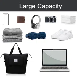 Unisex Adult Expandable Space Weekender Bag Waterproof Large Capacity Folding Travel Duffel Bag Lightweight Dry And Wet Separation Tote, Black, One Size image 4