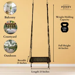 Swing/Jhula for Home/Swing for Adult/Swing for Living Room/Swing for Balcony, Garden, Indoor & Outdoor/Swing Chair with Red Cushion/Hanging Hammock Swing in Colour Brown by Patiofy image 3