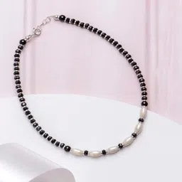 zavya 925 Sterling Silver White and Black Rhodium Plated Beaded Adjustable Anklet (Single) | Gift for Women & Girls | With Certificate of Authenticity & 925 Hallmark image 3