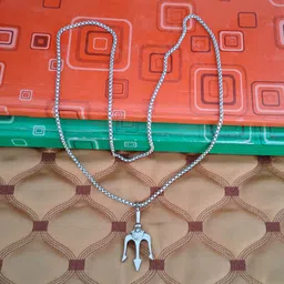 m men style Lord Shiva Trishul Locket with Chain Silver Stainless Steel Pendant Necklace Chain for Men and Women image 4