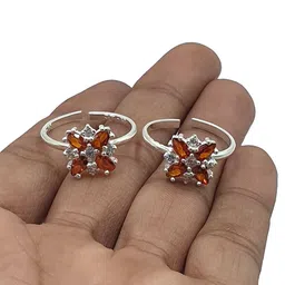 sahiba gems Pure Silver Designer Four Cz Stone Toe Ring (Chandi Bichhiya) For Women ~ Pack in 2 Pieces image 3