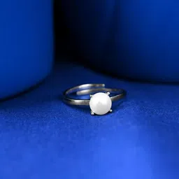 clara Pure 925 Sterling Silver Fiora Real Pearl Size Adjustable Finger Ring | Gift for Women and Girls | Platinum Plated image 2