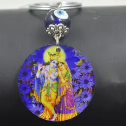 afh Lord Krishna Radha Basuri Theme Evil Eye Charm Keychain for Men and Women image 1