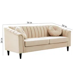 FURNY Dorano 3 Seater Fabric Modern Sofa Set (Cream) image 2