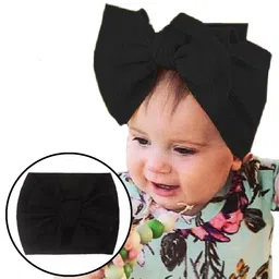 Babymoon Textured Bow Hairband For Baby Girl Hair Accessories For Girls Baby Headband For Girls - Black image 2
