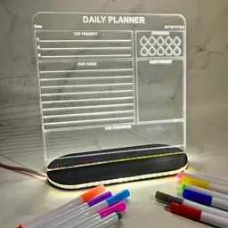 Zesta 3D Acrylic Writing Pad with LED Light & Pen – Glow Art Message Board | Aesthetic Desk Decor | Unique Gift for Men, Girls, Teens, Students | Cool Gadgets & Stationery Items (Daily Planner) image 1