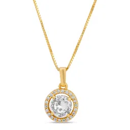 zavya 925 Sterling Silver Jewelry Set Circular Cubic Zircon Solitaire Gold Plated Pendant Chain with Stud Earrings|Gift for Women &Girls|With Authenticity Certificate & 925 Stamp |Women's Day image 4