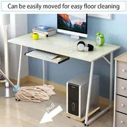 UniShop Heavy Duty Wooden CPU Tower Stand for Computer with 2 Locking Wheels (Beige, 15.8 x 9.3 Inch) image 5