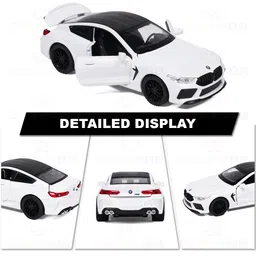 Wembley Pull Back M8 Die-Cast Model Car 1:32 Scale Metal Toy Vehicle With Openable Doors & Light Engine Sound - Realistic Collectible for Boys Kids 3+ Years & Above - White image 3
