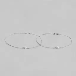 zavya 925 Sterling Silver Freshwater Pearl Minimal Rhodium Plating Chain Anklet (Pair) | Gift for Women & Girls | With Certificate of Authenticity & 925 Stamp image 4