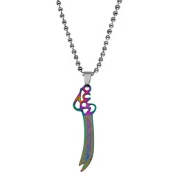 m men style Arabic Name Zulfiqar Ali Sword Multicolor Zinc And Metal Pendant Necklace For Men And Women SPn20221045 image 1