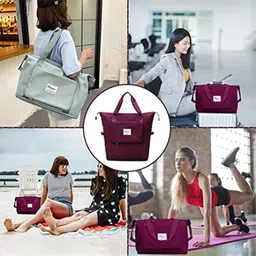 tech logo electronics Travel Bags for Women, Duffle Bags for Women Luggage, Foldable Vanity Traveling Bag, Waterproof Hand Bag for Ladies Personal Items (Wine) image 5