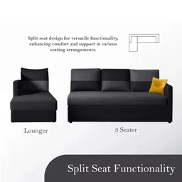 FURNY Arno 5 Seater Fabric LHS L Shape Sofa Set (Dark Grey-Black) image 3