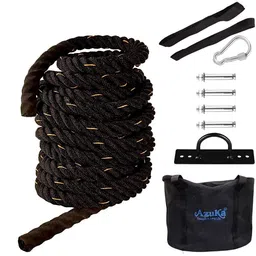AZUKA® Polypropylene Battle Rope with Wall Mount, Anchor Strap and Carry Bag, Battle Rope for Home, Heavy Battle Rope, 1.5 Inches Diameter (50 FT, Black-Yellow) image 1