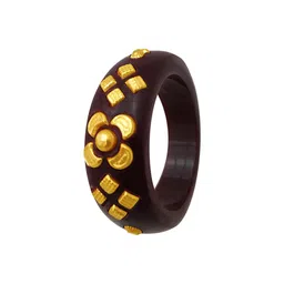 p.c. chandra jewellers 22KT (916) Yellow Gold Brown Synthetic Pola Ring With Floral Embellishments For Women & Girls (Size 16) image 1