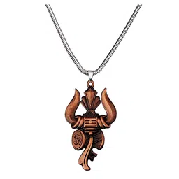 AFH Lord Shiva Om Trishul Damaru Copper Locket with Snake Chain Pendant for Men and Women image 1