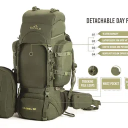 Tripole Colonel Metal Frame Rucksack with Detachable Bag & Rain Cover for Trekking & Travelling | Men & Women | 3 Year Warranty image 2