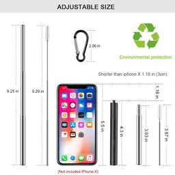 anab gi ANABGI Portable Reusable Drinking Straws with case| Collapsible & Foldable Telescopic Stainless Steel Metal Straw Dispenser | Long Cleaning Brush | Travel case Rose Gold with Hook- Pack of 1 Pcs image 5