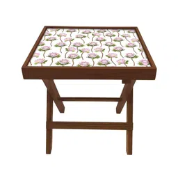 Nutcase Designer Teak Wood Side Table Folding Wooden Bedside Coffee Outdoor Picnic Table - Flower Buds 12 x 16 image 4