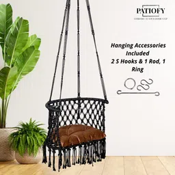 Patiofy C Shape Swing for Home Balcony/Swing Chair for Adults & Kids/Jhula for Indoor, Outdoor, Garden Zula/includes Free Hanging Accessories & Dark Brown Cushion/Weight Capacity 120 Kgs (Black) image 2