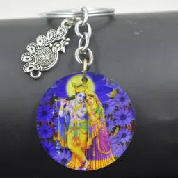 afh Lord Krishna Radha Basuri Theme Peacock Charm Keychain for Men and Women image 1