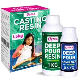 Oytra Casting Resin Hardener Liquid 1.5 Kgs 2:1 Ratio Deep Pour Epoxy for Tabletop Art Materials Crystal Clear High Gloss Craft Perfect for Table Making Preservation and Large DIY Cast Art Projects image 1