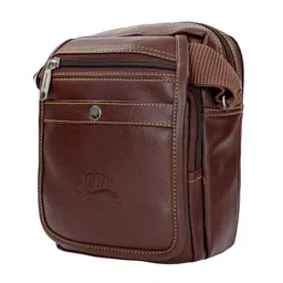 leather world Sling Bag/Crossbody Bag PU Leather with Adjustable Strap for Daily and Travel Use, Durable, Water-Resistant, Travel-Friendly (Unisex, Brown) image 3