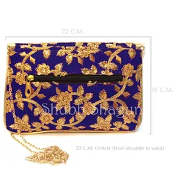 shubh shagun Velvet Embroidered Women's Sling Clutch With Chain image 3