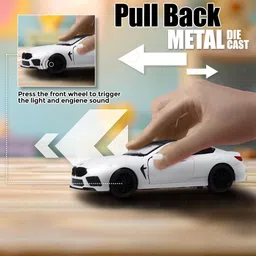 Wembley Pull Back M8 Die-Cast Model Car 1:32 Scale Metal Toy Vehicle With Openable Doors & Light Engine Sound - Realistic Collectible for Boys Kids 3+ Years & Above - White image 5