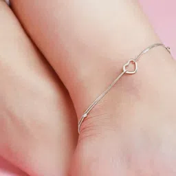 zavya 925 Sterling Silver Modest Heart Rhodium Plating Chain Anklet (Single) | Gift for Women & Girls | With Certificate of Authenticity & 925 Stamp|Mother's Day image 2