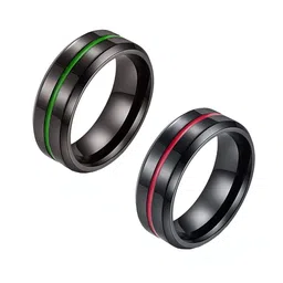 yellow chimes Rings for Men 2 Pcs Combo Rings Stainless Steel Rings Black Toned Grooved Center Band Rings for Men and Boys. image 1