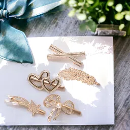 radhu & kabby Set of 5 Hair Clips | Each Design Different | Golden Finish | Korean Fashion Style Metal Hairpins | Stylish Hair Accessories For Women And Girls | Best gift for Girls image 4