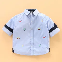 ToffyHouse Full Sleeves Vehicles Embroidery Striped Shirt - Blue-picture-12