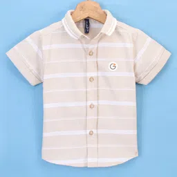 Little Kangaroos Half Sleeves Striped Shirt - Fawn-picture-17