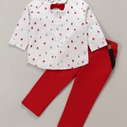 ToffyHouse Full Sleeves Shirt & Bottom With Bow & Suspender - Red & White (Bow Colour & Design May Vary)-picture-25
