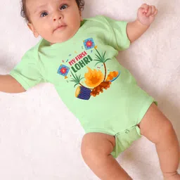 KNITROOT Lohri Theme Half Sleeves My First Lohri Text Printed Onesie - Green-picture-24