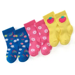 Cute Walk by Babyhug Anti Bacterial Ankle Length Socks Floral Design Pack Of 3 - Multicolour-image-66