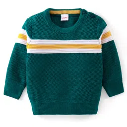 Babyhug Knitted Full Sleeves Striped Pullover Sweater - Teal Blue-picture-19